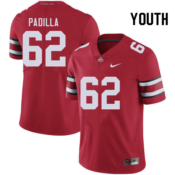 Ohio State Buckeyes Joshua Padilla Youth #62 Red Authentic Stitched College Football Jersey